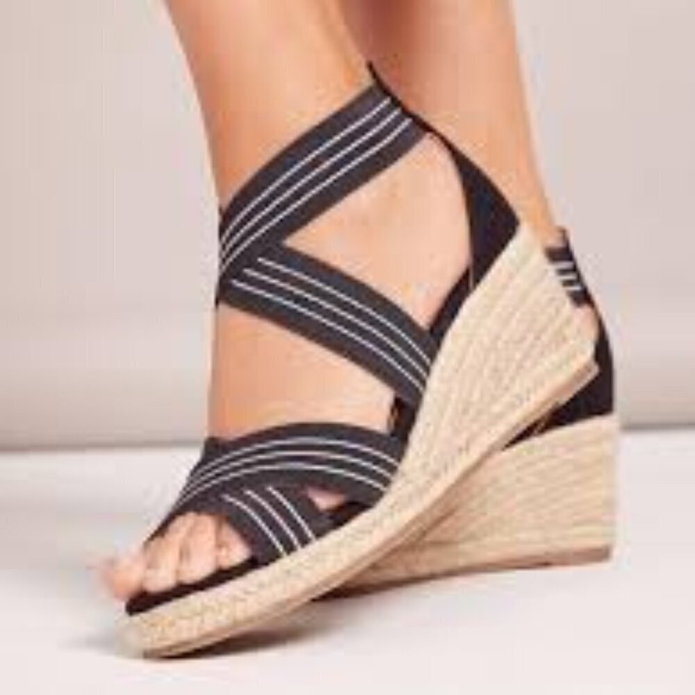 Tory Burch Black and Cream Espadrille Sandals Size 7